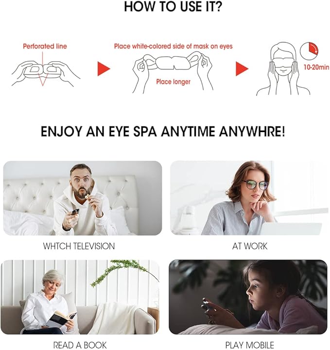 Steam Eye Mask for Dry Eyes and Puffiness, Fast Relief Disposable Self Heating Masks, Stocking Stuffers, 12 Pack