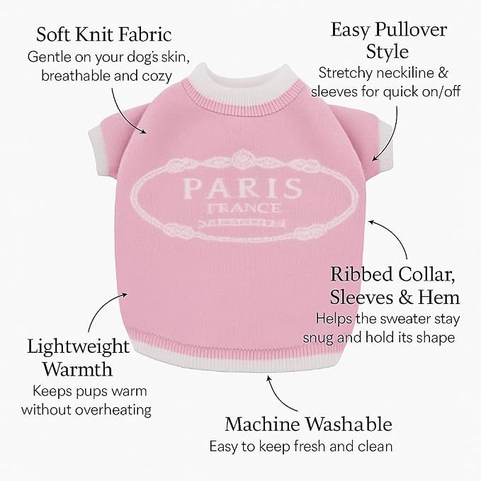 Everything Chic Luxury Dog Sweater – Soft Knit Designer Pet Outfit for Small Dogs & Puppies, XS–L, Stylish Warm Clothing for Yorkies, Chihuahuas, Dachshunds, Maltese, French Bulldog