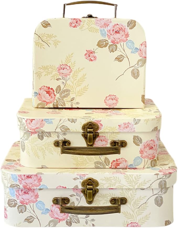 Paperboard Suitcases(Set of 3), Gift Boxes With Lids For Presents, Photo Storage, Dolls, Perfect for Home Decoration, Baby Shower Wedding, Birthday, Christmas and New Year Decor(Yellow Flowers)