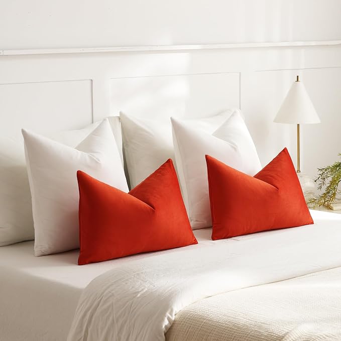 Throw Pillow Covers 18x18 Pure White: Pack of 2 Cozy Soft Velvet Square Modern Luxury Decorative Throw Pillow Cases for Sofa Couch Living Room Bed Home Decor