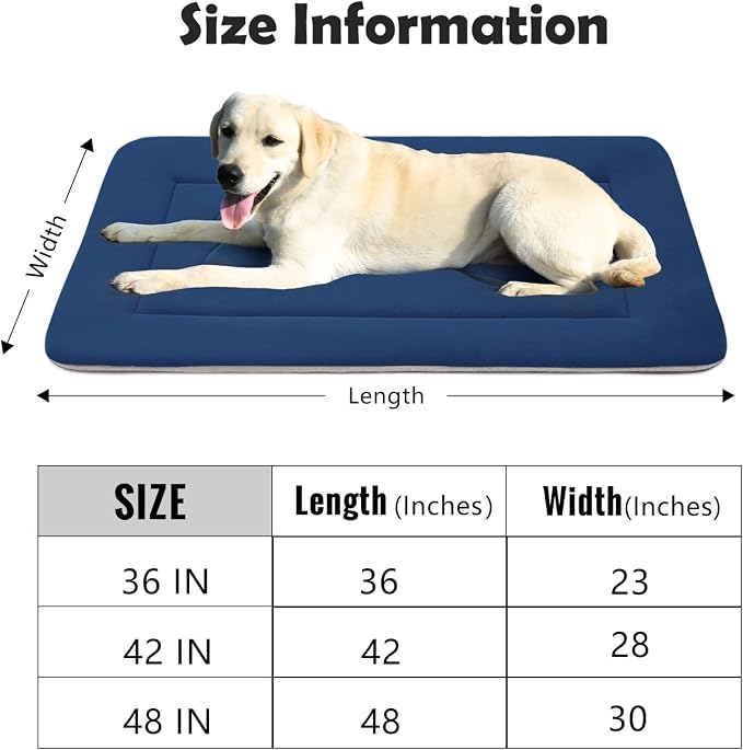 Extra Large Dog Bed Soft Dog Crate Pad Mat, 48 in Non-Slip Bottom Washable Dog Sleeping Mattress Pet Beds Cat Bed Kennel Pad, Dark Blue