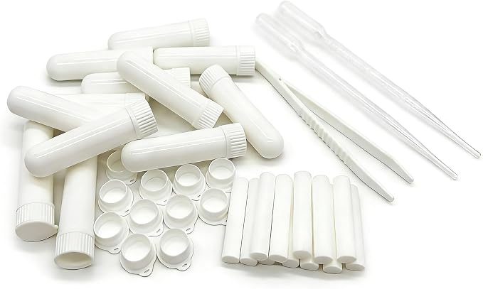 12 Sets Essential Oil Aromatherapy Tubes Inhaler Sticks Blank Nasal Inhalers(12 Complete Sticks) + 2 Polyethylene Pipette Droppers+1Plastic Tweezers