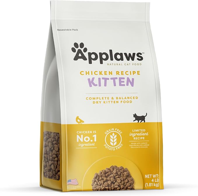 Applaws Kitten Chicken Grain Free Complete Dry Food 4 lb Bag | High Quality Protein, Limited Ingredient, Grain Free, Complete & Balanced with Added Vitamins & Minerals, Supports Hydration