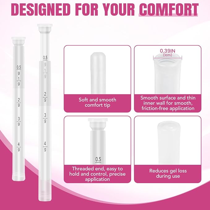 100 PACK Disposable Vaginal Suppository Applicator for Women, Fits Most Lubricants Creams Gels Pills Tablet Suppositories, Threaded End, Soft & Small Tip, with Dosage Markings, Individually Wrapped