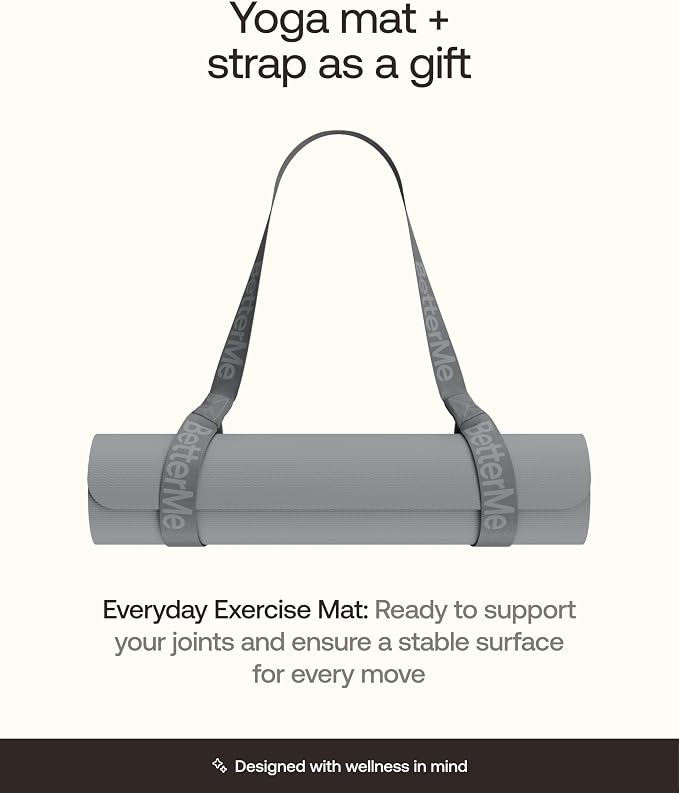 BetterMe Yoga Mat - Non-Slip Exercise Mat for Women - Cushioned Pilates Mat for Home Workouts, Stretching & Hot Yoga - Portable Fitness Mat with Strap