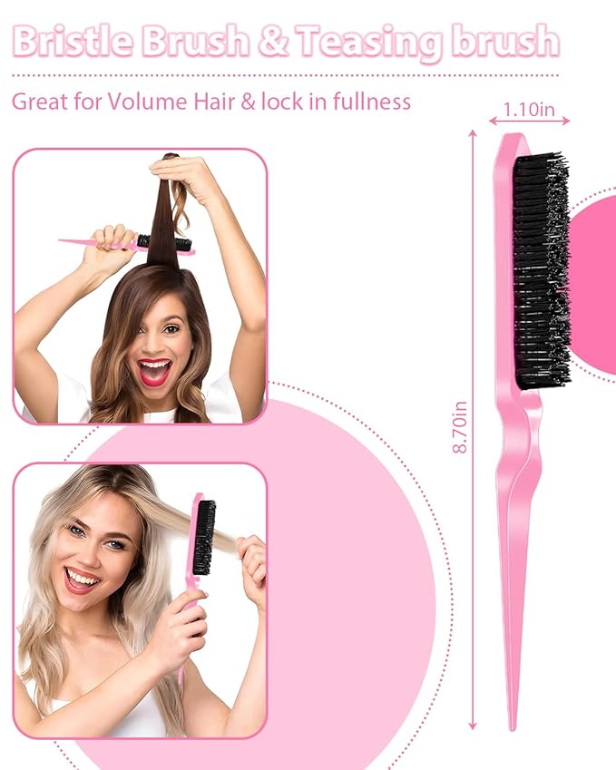 Slick Back Hair Brush, Edge Brush, Hair Accessories Comb Set 3Pcs, Rat Tail Comb for Parting Hair, Teasing Comb for Add Volume Fullness, Edge Brush for Edge Control Black Hair
