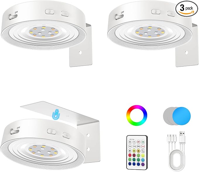Picture Lights for Wall, Rechargeable Battery Magnetic Wall Lights with 3 Color Temps and 12 RGB, Picture Light with Remote, Dimmable and Timer, Decor Light for Painting/Frame/Art Display