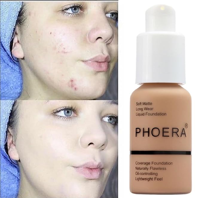 2 Pack PHOERA Foundation 104- Buff Beige and 105- Sand, Full Coverage Flawless Soft Matte 24 HR Oil Control Waterproof Concealer Makeup.