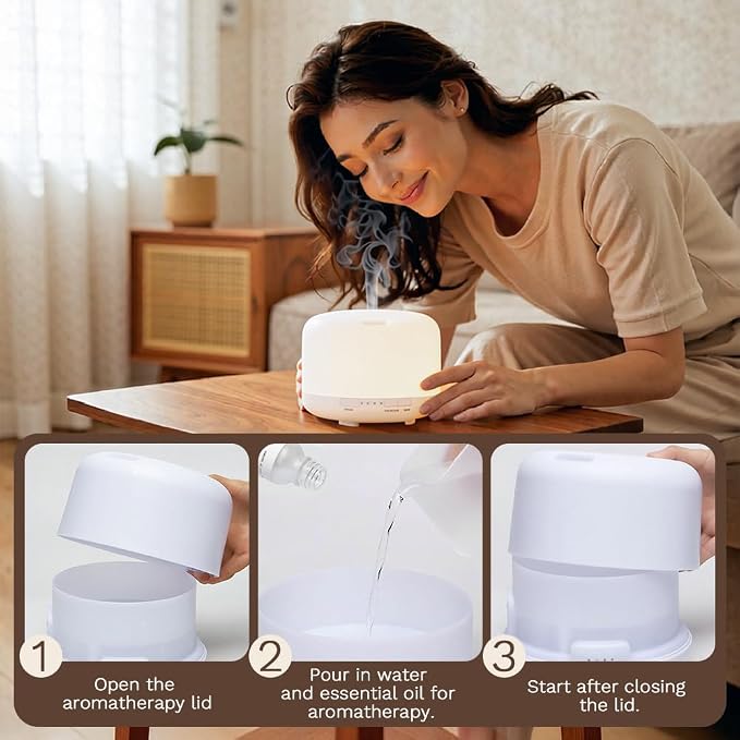 500ml Premium Essential Oil Diffuser,Quiet 4-in-1 Ultrasonic Aromatherapy Humidifier,7 Color LED Lights,with Adjustable Automatic Timer Off Function and Spray Mode. (White,Classic Model)