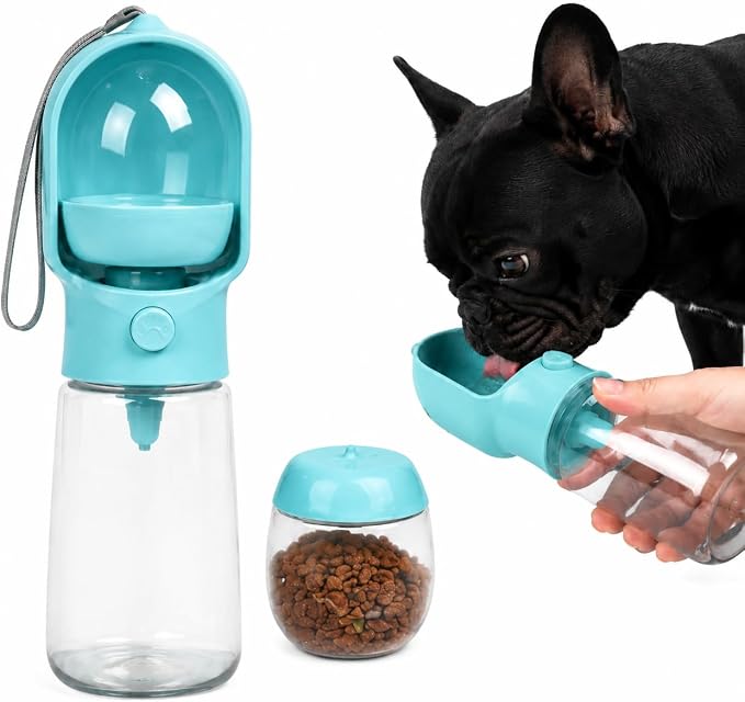 2-in-1 Dog Cat Portable Water & Food Travel Dispenser Bottle (Blue)