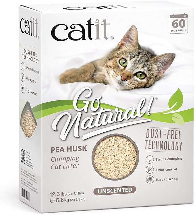 Catit Go Natural Pea Husk Clumping Cat Litter, Unscented, 12.3 lbs | Plant-Based, Eco-Friendly, Dust-Free & Flushable Cat Litter, Natural Clumping Formula, Low Tracking