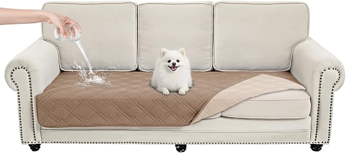 100% Waterproof Dog Bed Cover Pet Blanket, Taupe+Apricote (35"x71") | ,7-Layer Reversible Couch Covers for Dogs Met for Sofa Furniture Car Camping