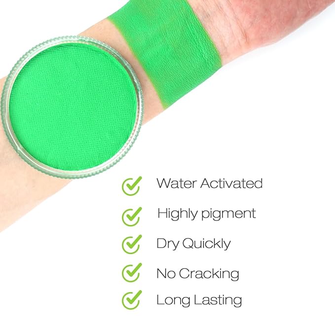 Bowitzki 30g Professional Face Paint Body Paint Water Based Face painting Makeup Safe for Kids and Adults Split Cake Single Color Halloween Christmas Party (Light Green)