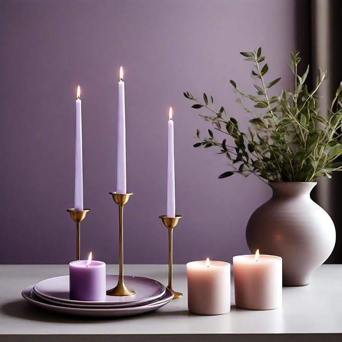 4 PCS Scented Taper Candles Purple 10 inch Long Candle Sticks Soothing Lavender Fragrance Smokeless Tapered Candle for Wedding Decor,Festival and Special Occasions
