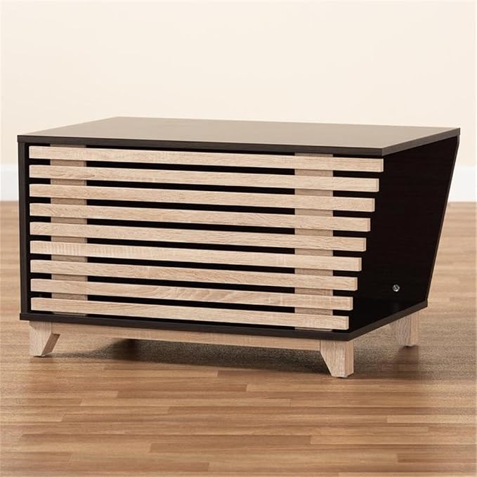 Baxton Studio Eckhart Modern and Contemporary Two-Tone Dark Brown and Oak Finished Wood Cat Litter Box Cover House