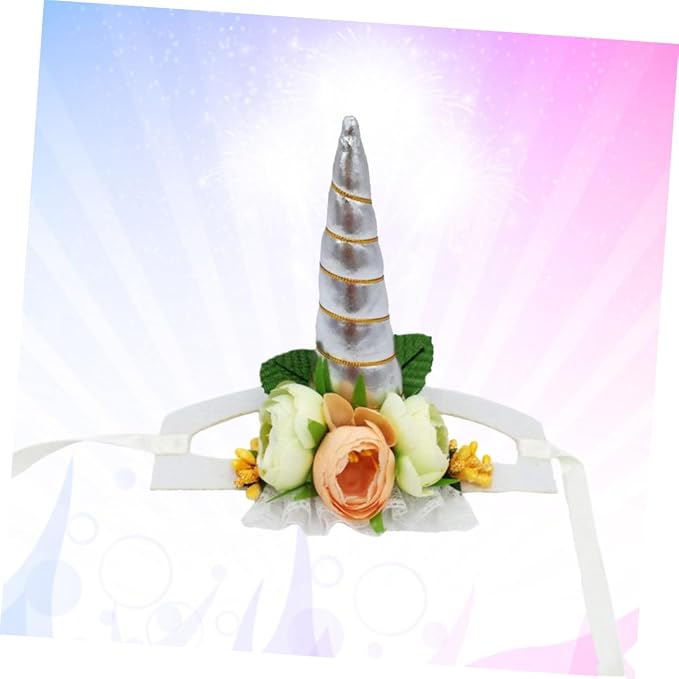 Generic Pet Unicorn Hat Silver Horn Soft Cloth Material Cosplay Party Costume for Cats Dogs Puppies S Comfortable Adorable Accessory for Halloween Birthday Masquerade Events