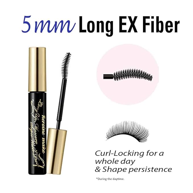 HEROINE MAKE by KISSME Waterproof Mascara Black | Volume and Length by Defining Fiber for Long and Curl Eye Makeup for Women + Gentle Mascara Remover Oil Free, Made in Japan, 2 Set