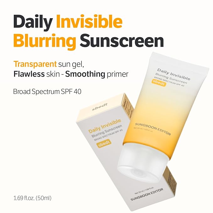 SUNGBOON EDITOR Daily Invisible Blurring Sunscreen with Broad Spectrum SPF 40 Invisible Sunscreen for Face, Makeup Primer spf, 50ml, 1.69 fl.oz, Oil Free, Weightless