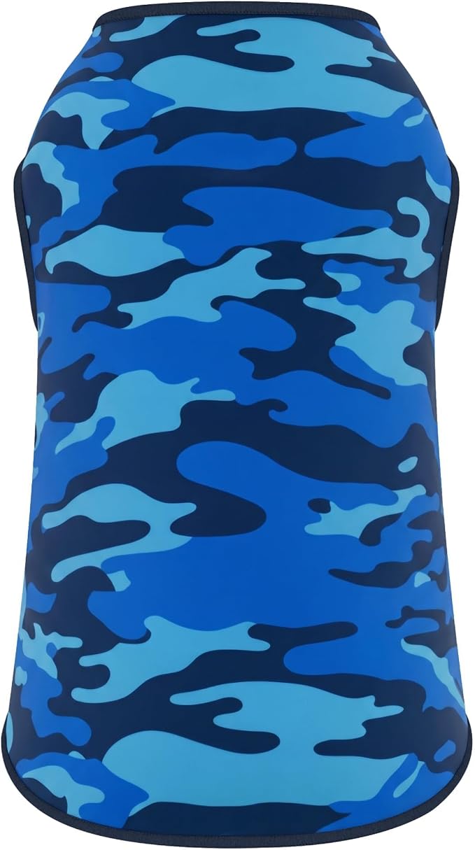 YUDODO Lightweight Dog Shirts, Stretchy Dog Tank Tops, Soft Pet Vest | Skin-Friendly, Breathable, Sleeveless, All Season Dog Clothes, For Small Medium Dogs, Blue Camo, S