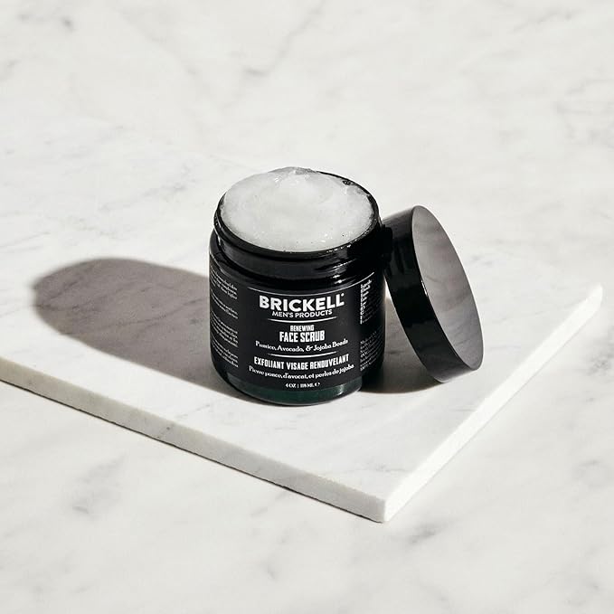 Brickell Men's Renewing Face Scrub for Men, Natural and Organic Deep Exfoliating Facial Scrub Formulated with Jojoba Beads, Coffee Extract and Pumice, 4 Ounce, Scented