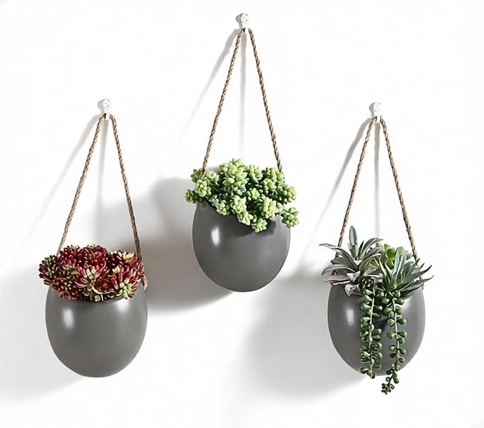 4 to 5 inch Ceramic Planters Wall Hanging Vases Decor - Set of 3 | Wall Decor for Home, Entryway, Hallway, Deck, Bathroom, Living Room, Dining Room, Garden, Farmhouse, Restaurants, Office, etc