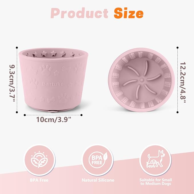 Dog Slow Feeder Lick Bowl, Silicone Dog Bowl with Strong Suction, Pink