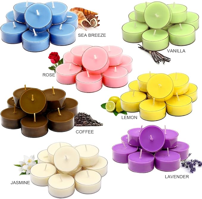 DEYBBY Natural Lemon Scented Soy Wax Tealight Candles Bulk, Aromatherapy Luxury Tea Candle Set of 24-4 Hour Burning Great Gift