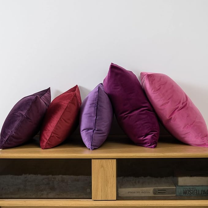 12x20 Decorative Lumbar Velvet Throw Pillow Covers Set of 2,Eggplant Purple | Cozy Soft Couch Covers with Invisible Zipper for Modern Couch Sofa Bed Living Room Bedroom Home Decor