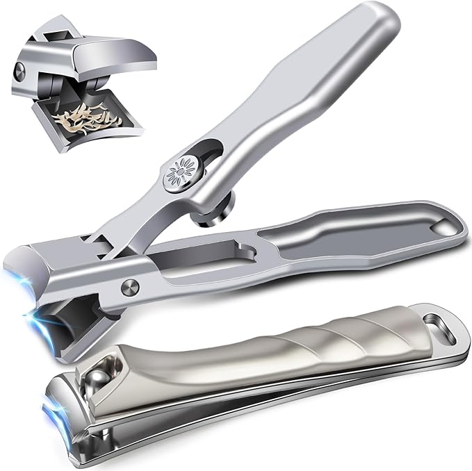Nail Clippers for Men Thick Nails, Large Toenail Clippers for Seniors Thick Toenails with Wide Opening, Ultra Sharp Anti Splash Fingernail Clipper Cutter Long Handle with Catcher