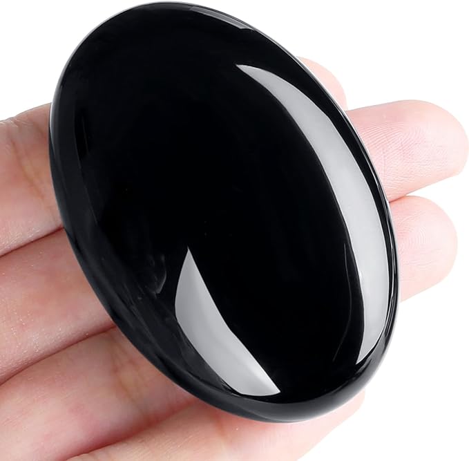 MAIBAOTA 2.4" Large Black Obsidian Crystal Stone Polished Palm Stone Healing Crystals 0.7" Thick Natural Reiki Gemstone Worry Stone Energy Balancing Anxiety Stress Relief Meditation 1 Pc