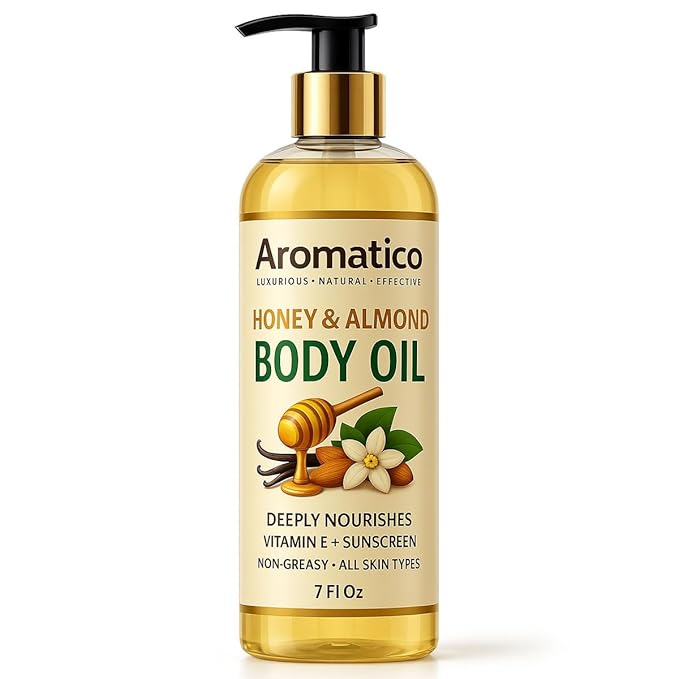 Aromatico Honey & Almond Body Oil for Women – 7 fl oz | Moisturizing After Shower Body Oil for Daily Use | Cozy & Creamy Fragrance
