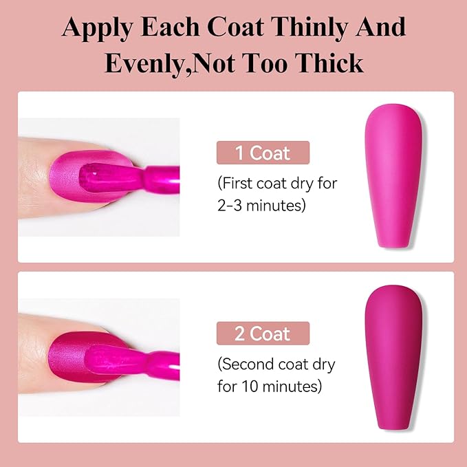 Matte Nail Polish, Air Quick Dry, Hot Pink Nail Lacquer Matte Finish, High Pigmented Long Lasting & Fast Drying Velvet Nail Polish for Valentine's Day Gift Nail Art, Mist Effect 12ml