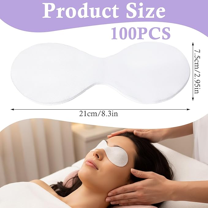 100Pack Disposable Eye Mask, Cotton Disposable Eye Mask, White Cotton Pads for Facial Treatments, Travel and Relaxation