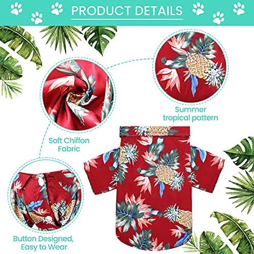 Weewooday 4 Pack Hawaiian Dog Shirts Summer Tropical,Cute Style,Large | Breathable Tee for Small Dogs, Beach Vacation Outfit, Floral Pineapple Palm Prints, Button-down Hawaiian Style Pet Shirt