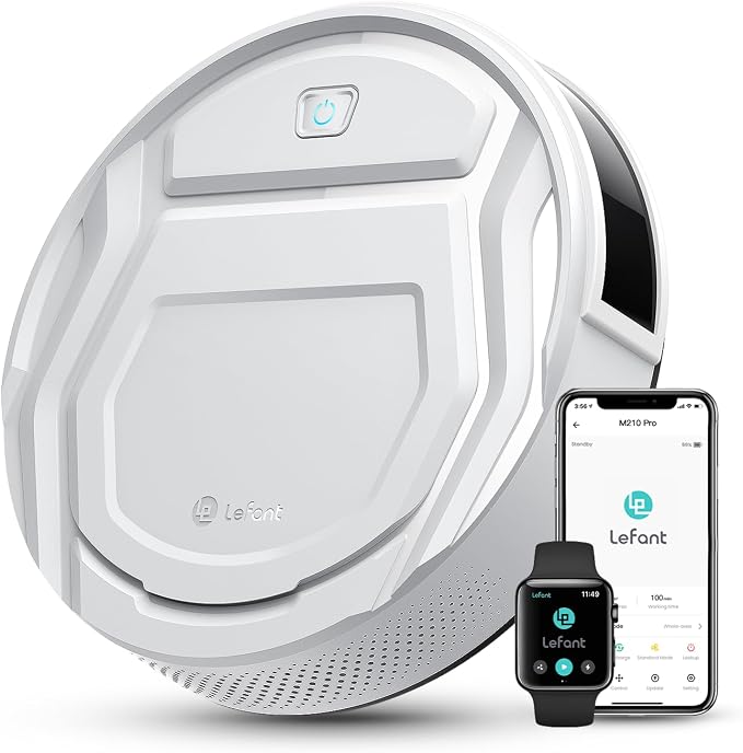 Lefant M210 Pro Robot Vacuum with Powerful Suction, 6 Cleaning Modes, 120 Mins Runtime, Quiet, Self-Charging, Voice Control, Ideal for Pet Hair and Hard Floor, White