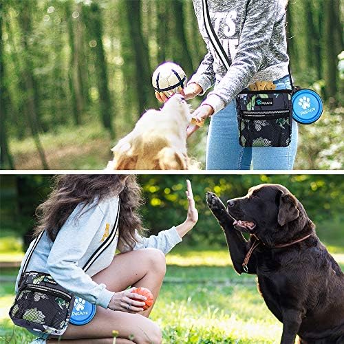PetAmi Dog Treat Pouch, Pet Treat Pouch for Training, Dog Walking Bag Holder for Kibbles, Pet Food Toy, Dog Trainer Essentials Supplies, Poop Bag Dispenser, 3 Ways to Wear (Floral Grey)