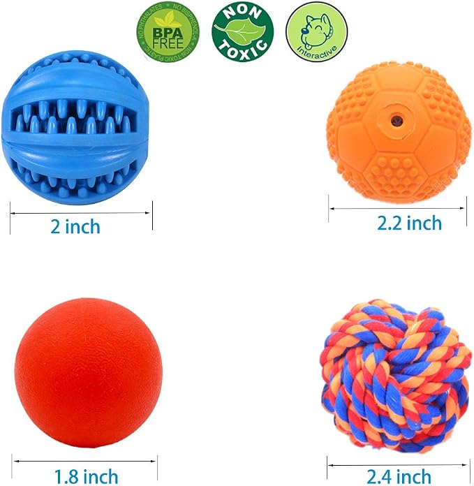 Volacopets Puppy Balls - Pack with Different Functions & Teething Toys for Small Dogs, Squeaky Dog Balls, Rubber Chew Toys for Enrichment