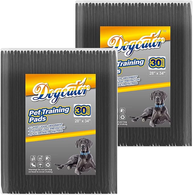 Dogcator 60 Count Charcoal Pee Pads for Dogs, 28"x34" Activated Charcoal Dog Pee Pads, Odorless Potty Pads, XL Disposable Puppy Pads Pet Training Pads
