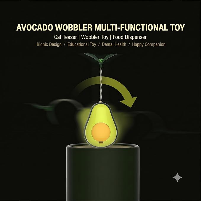 Avocado Multifunctional Cat Toy – 4-in-1 Wobble Toy, Treat Dispenser, Catnip-Ready & Teaser Wand