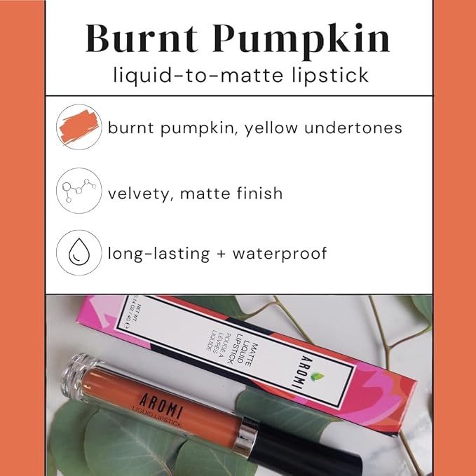 Aromi Matte Liquid Lipstick | Nutmeg, Orange Lip Color, Squash Shade, Long-Lasting, Waterproof (Burnt Pumpkin)