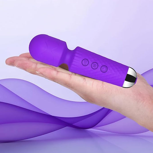 CHARMING Personal Back Massager - Handheld 20 Patterns 8 Speeds - Quiet & Waterproof - Vibrating Wand for Neck, Back Pain, ravel Friendly Relaxation Tool - (Purple)