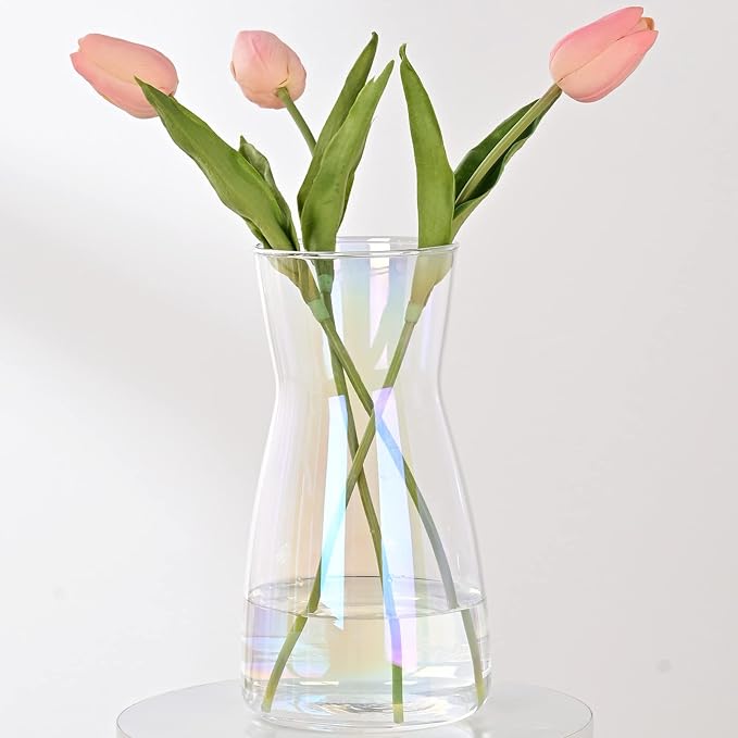 8 Inch Iridescent Glass Vase for Flowers, Modern Boho Table Decor | Farmhouse Vases For Rustic Vintage Living Room Kitchen Bedroom Halloween Christmas Decor House Book Shelf Office Decor