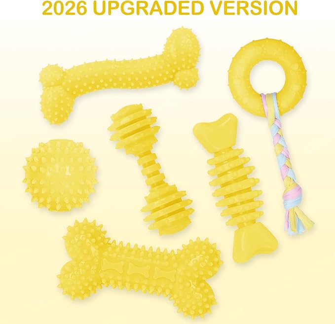 Puppy Toys, 6 Pack Dog Chew Toys for Puppy, Cute Yellow Small Dog Toys, Teething Toys for Puppies, Soft Durable Interactive Chew Toy for Small Dogs
