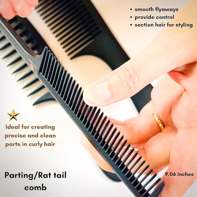 VIVEDGE| Carbon Comb Set for Curly Hair | Anti Static Frizz-free Detangling Wide Tooth Parting Combs with Premium Hair Acccessories for Styling | Gift set for loved ones(Pink-Light Yellow)