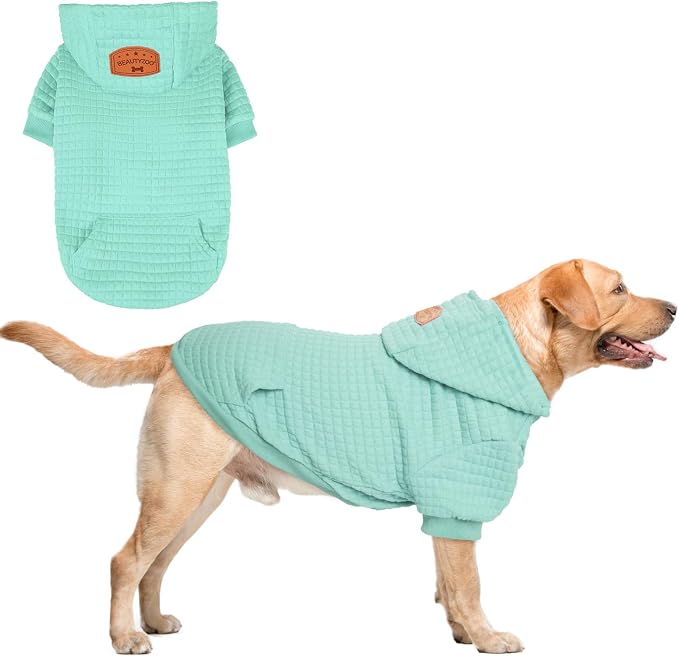 BEAUTYZOO Dog Hoodies Sweater for Large Dogs,Waffle‑Like Laminated Pet Coat | Warm Dog Sweatshirt with Pocket & Leash Hole,Pullover Clothes for Girl Boy Dogs,Stretchy & Easy‑On‑Off,Labrador & Great Danes