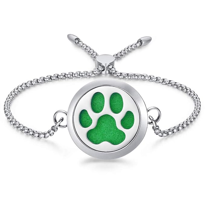 Essential Oil Diffuser Bracelet 25mm Diffuser Locket Chain Dog Paw Stainless Steel Bracelet Set Adjustable Bracelets Jewelry Gift for Women Men