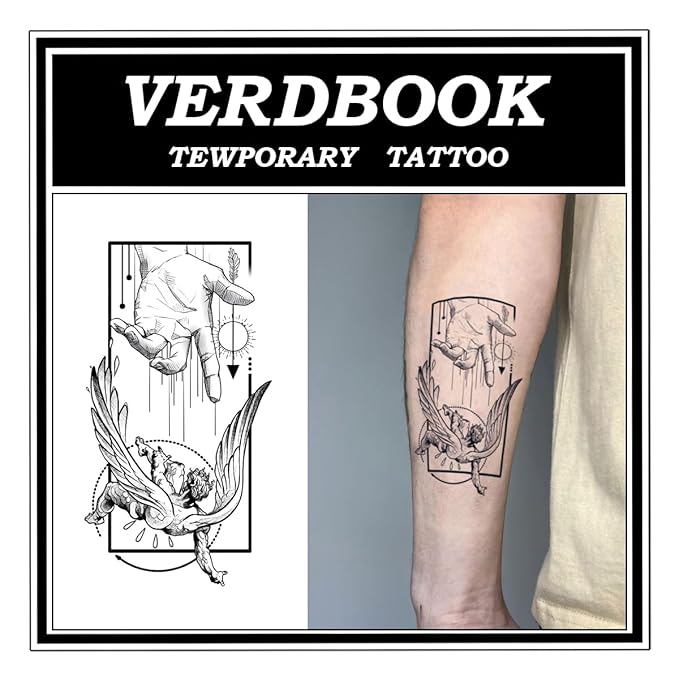 Waterproof Temporary Tattoos: 2-Sheet Tattoo Kit with Realistic Body Stickers, Semi-Permanent Tattoos for Adults Lasting 7-15 Days – Safe for Men & Women, Divine Handoff