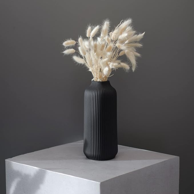 flature Ceramic Vase in Nordic Style, Decovase Large for Pampas Grass as Boho Deco, Vase Black Matt 8 inch for Flowers, Scandinavian Design Home Decoration for Fresh Flowers, Dried Flowers (Size M)