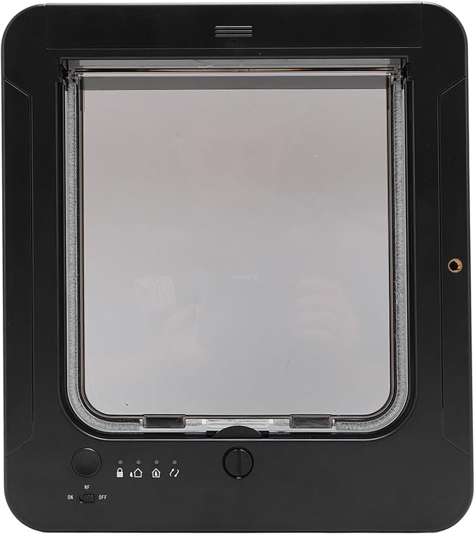 Smart Cat Door, Automatic Unlocking Weatherproof Microchip Pet Door with 210mAh Battery for Home Pet Access Control (Black + Remote Control)