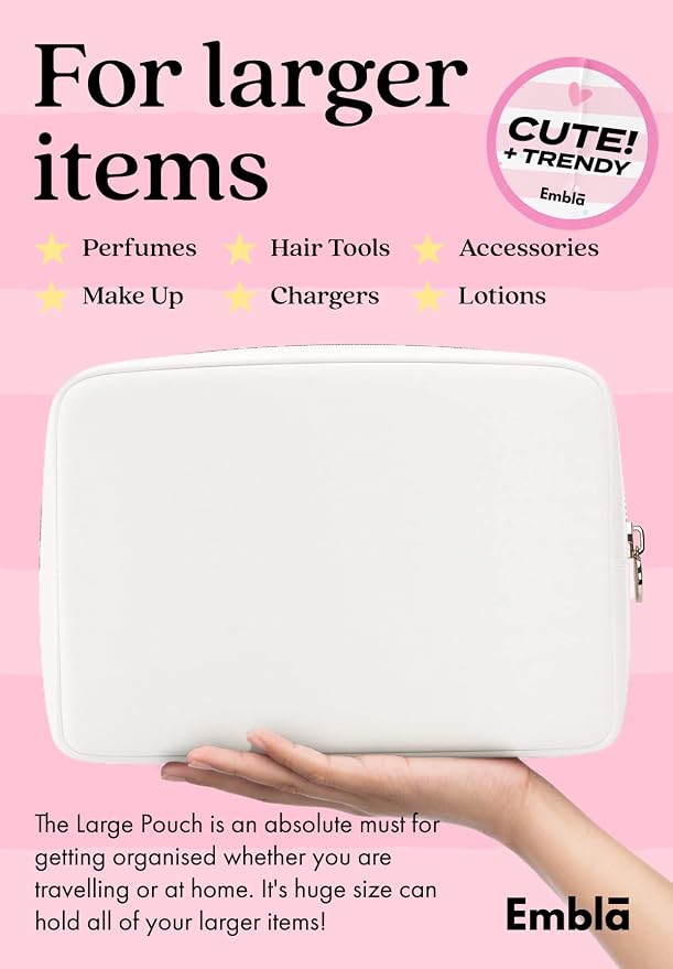 Embla Large Makeup Bag and Waterproof Nylon Travel Toiletry Bag, Large Capacity Cosmetic Zipper Pouch, White